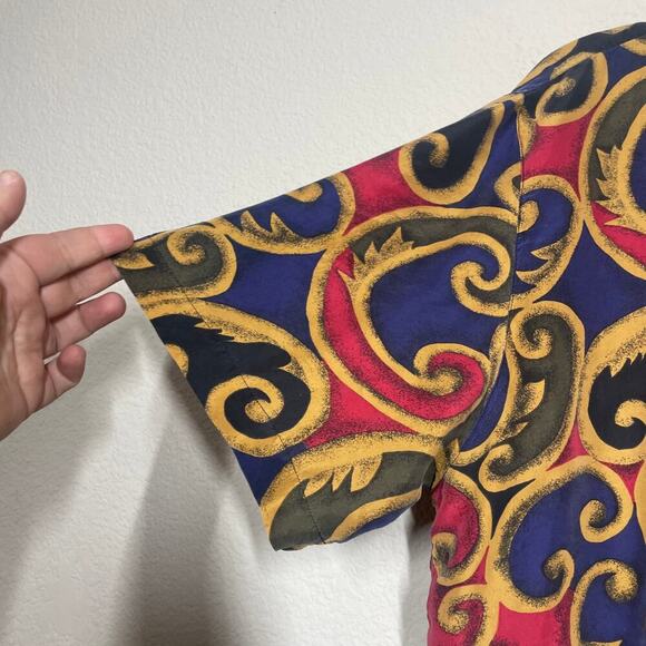 DG Studio Womens Size Large Silk Boxy Top Blouse Vintage Patterned Short Sleeves - Picture 3 of 7